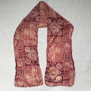 New York Style Scarf Silk Red Floral Geometric Made In Korea Rectangle 9.5x59"